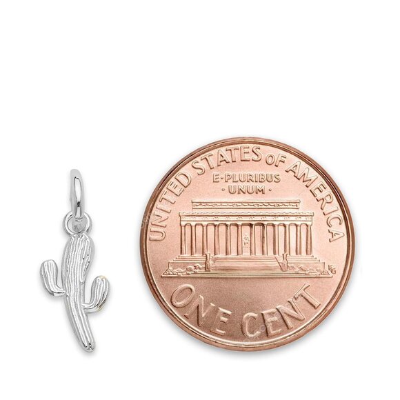 Solid 14k White Gold Cactus Charm - Cute Western Jewelry Gifts for Her - Picture 4 of 5